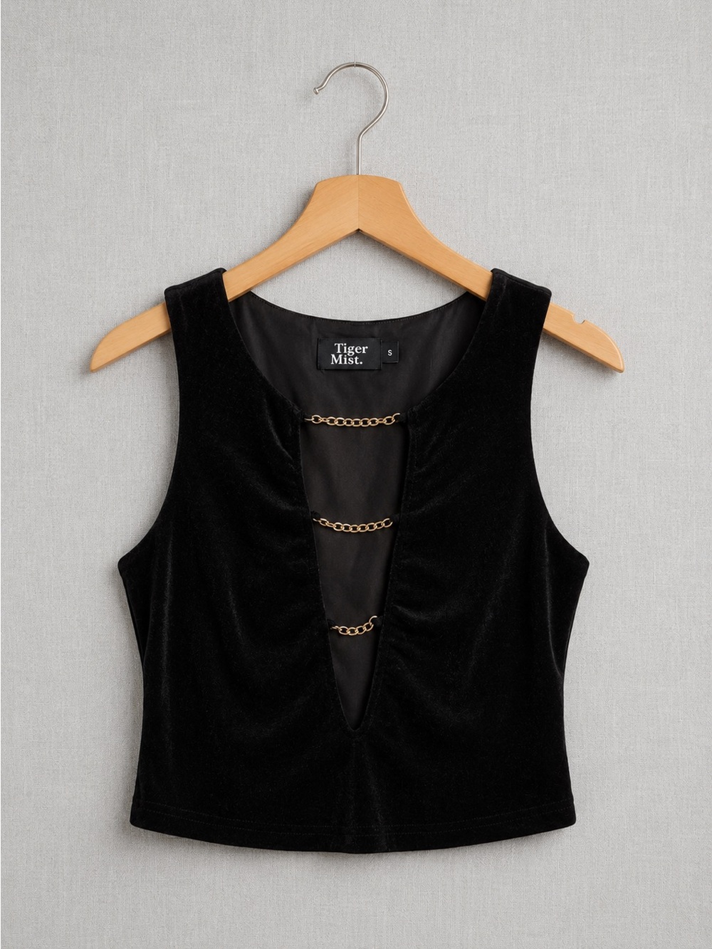 Tiger Mist Aubrey Black Chain-Front Crop Top